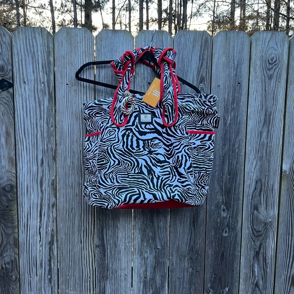 HALLE JOY Zebra Print Canvas Tote Shoulder Bag NWT NEW